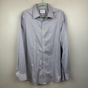 Charles Tyrwhitt Shirt Mens 17/36 Blue Non Iron‎ Slim Fit Gingham Check Dress